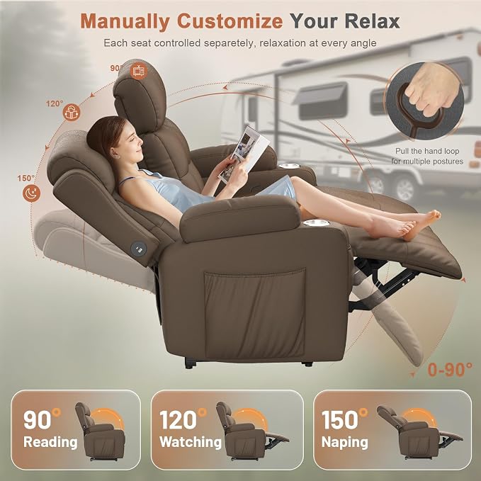 Loveseat Recliner Sofa, Home Theater Seating with Massage, Reclining Loveseats with Console, Wall Hugger RV Couch Movie Theater Chairs, RV Furniture Sofas with USB, Cup Holders, Drawer for Gaming Room