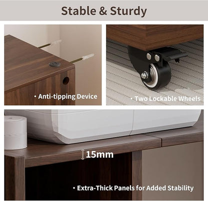 Folding Desk with Storage and Charging Station, Pull-Out Desk Cabinet with Spacious Desktop, Foldable Computer Table for Small Space, Walnut
