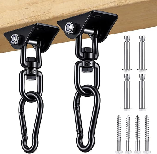 2 Pcs Swing Hanging Kit, Heavy Duty 2000 LB Capacity 360 Degree Rotating Hangers, Hardware for Porch Swing, Hammock, Chair, Yoga, Playground, Indoor and Outdoor Use, Black