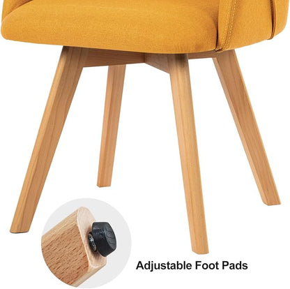 Swivel Dining Chairs Set of 4, Linen Fabric Upholstered Dining Chairs with Arms and Wood Legs, Mid Century Modern Kitchen Chairs for Dining Room Living Room 360°Swivel, Comfortable Large Seat, Yellow