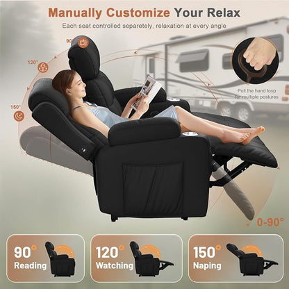 Loveseat Recliner Sofa, Home Theater Seating with Massage, Reclining Loveseats with Console, Wall Hugger RV Couch Movie Theater Chairs, RV Furniture Sofas with USB, Cup Holders, Drawer for Gaming Room