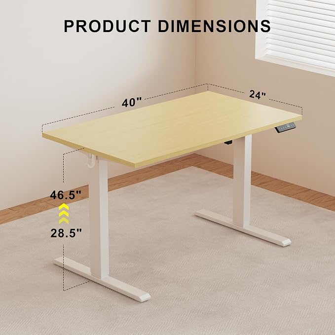 WALKINGDESK 40x24 Inches Whole Piece Electric Standing Desk, Seamless One Piece Height Adjustable Sit to Stand up Desk for Home Office, Ergonomic Computer Workstation, Oak