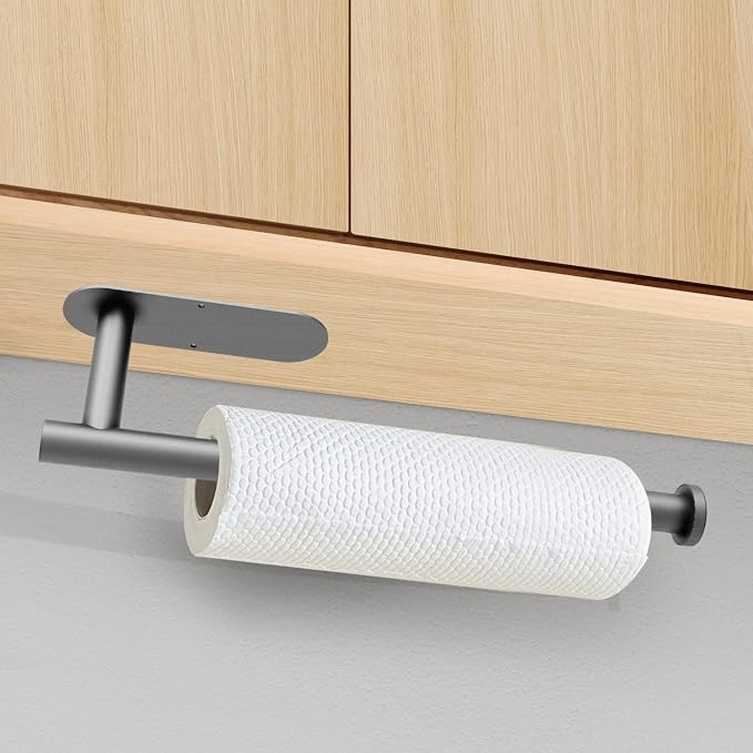 DEKAVA Under Cabinet Wall Mount Paper Towel Holder, Self-Adhesive Bar, Stainless Steel 13 inch (Grey, 1)