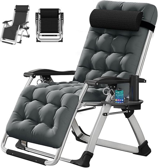 DoCred Zero Gravity Chair, Lawn Recliner, Reclining Patio Lounger Chair, Folding Portable Chaise with Detachable Soft Cushion, Cup Holder, Headrest