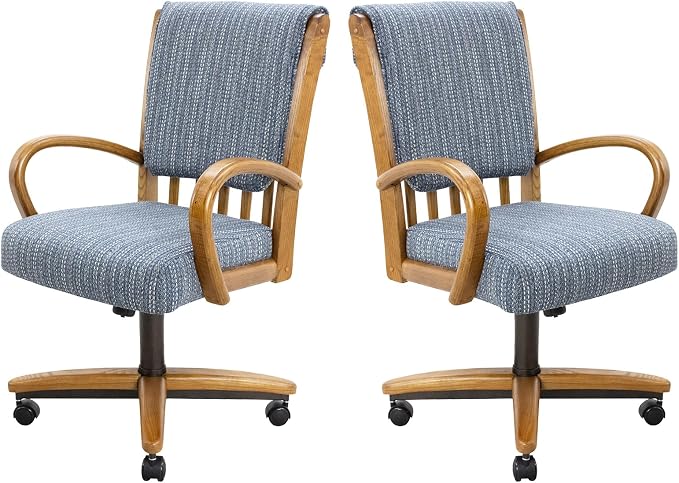 Chromcraft Set of 2 Swivel Tilt Chairs, Classic Wooden Frame Metal Pedestal Base Chairs with Wheels for Kitchen