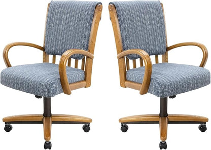 Chromcraft Set of 2 Swivel Tilt Chairs, Classic Wooden Frame Metal Pedestal Base Chairs with Wheels for Kitchen
