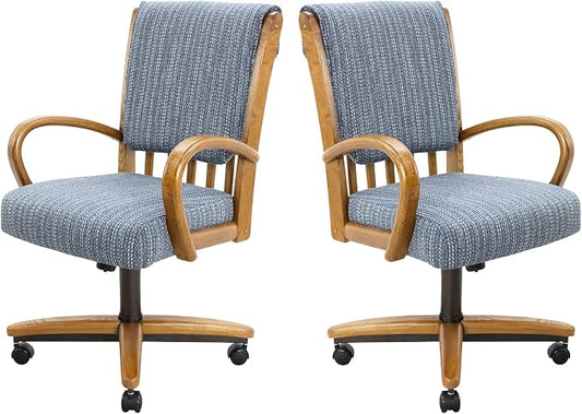 Chromcraft Set of 2 Swivel Tilt Chairs, Classic Wooden Frame Metal Pedestal Base Chairs with Wheels for Kitchen