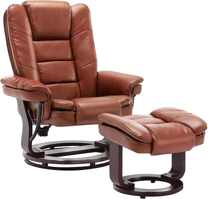 Swivel Recliner Chair with Ottoman Reclining Lounge Sofa Footrest, Set of 1 | 360°Sturdy Wood Base, Soft PU Leather, Upholstered Ultra-Plush Foam, Modern Armchair, Living Room Bedroom Office Reading Home