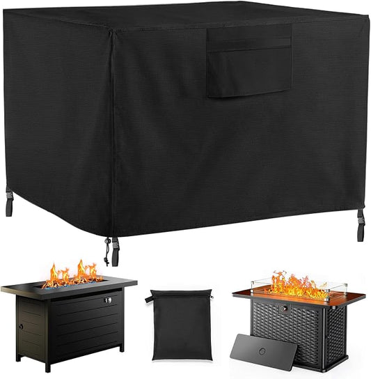 Fire Pit Cover with Air Vents and Handles, Rectangular 45 inch(45" Lx32 Wx27 H) Fire pits Table Covers Build-in Buckle Straps and Adjustable Drawstring, Heavy-Duty and Weather-Resistant Oxford Fabric
