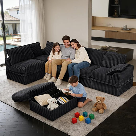 Upgrade Boneless Couch with Storage, Extra Deep&High Seat Modular Sectional Sofa 5 Seater U Shaped Couch with Ottoman, Tool-Free Assembly Sectional Couches for Living Room