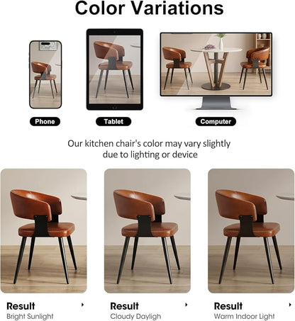 Dining Chairs Set of 2, Modern Upholstered PU Leather Kitchen & Dining Room Chairs with Curved Open Back Metal Legs, Kitchen Chairs for Dining Room Restaurant (Vintage Brown, Set of 2)