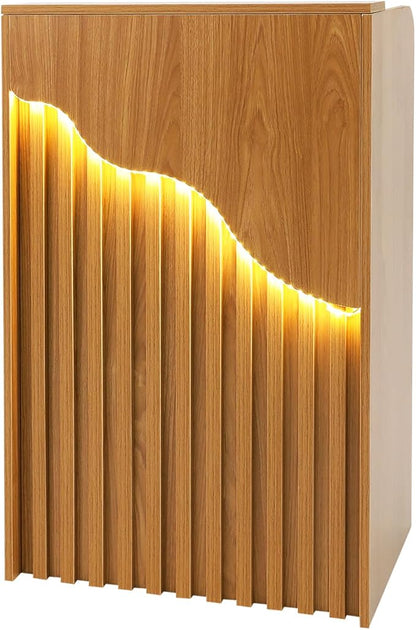 Reception Desk with Counter, Front Desk Reception Counter with LED Light & Lockable Drawer, Wooden Checkout Counter for Lobbies, Salons, Retail, Home Offices, Reception Room - Oak Color