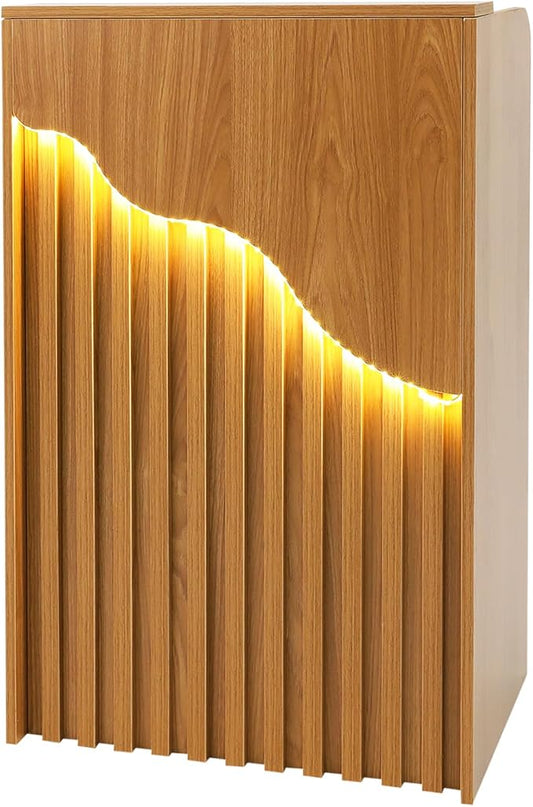 Reception Desk with Counter, Front Desk Reception Counter with LED Light & Lockable Drawer, Wooden Checkout Counter for Lobbies, Salons, Retail, Home Offices, Reception Room - Oak Color
