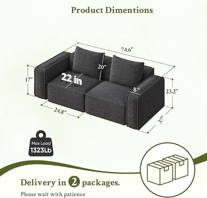 Welzona 75" loveseat Sofa, Comfy Chenille Love Seat, Wood Frame Small Couches for Small Spaces, Tool-Free Setup 2 Seater Modern Loveseat, 22" Deep Seat Sofas for Living Room, Apartment, Bedroom, Black