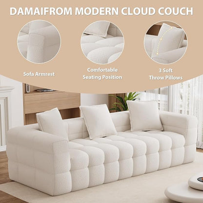 91.3" Boneless Couch,Comfy Cloud Sectional Sofa with Deep Seat,Modern Upholstered Chenille Love Seat Sofa, Oversized Couches for Living Room, No Assembly Required Tufted Sofas, Beige White