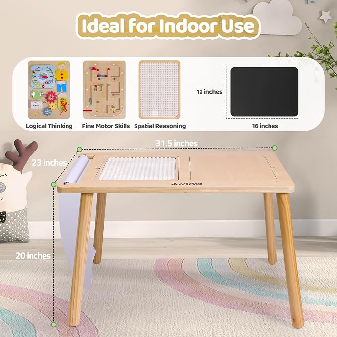 Joylike Sensory Table with Busy Boards for Toddlers 1-3, 7-in-1 Drawing and Activity Table with 4 Busy Boards, 2 Storage Bins & Paper Roll, Educational Learning Gifts for 1 2 3 4 5 Year Old Boys Girls