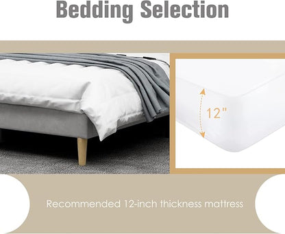 AGARTT Upholstered Platform Bed Frame Twin Size with Headboard and Footboard/Wooden Slats Support/No Box Spring Needed/Easy Assembly,Light Grey Linen