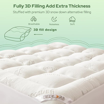 BEDLORE RV Queen Mattress Topper Viscose Derived from Bamboo,Pillow Top Mattress Pad with Stretchable Pockets for 6-18 inches Mattress, Soft Breathable Mattress Topper for Back Pain Relief