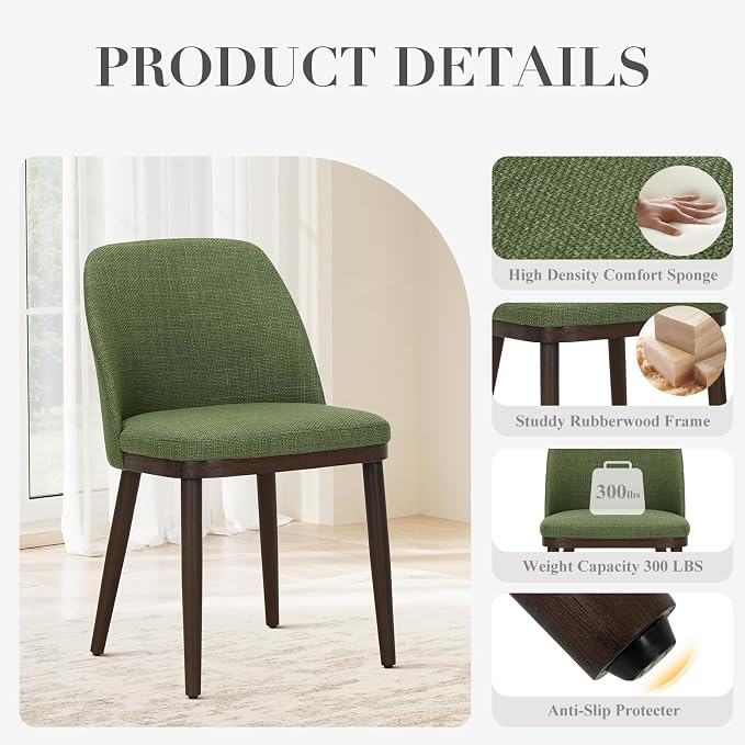 COLAMY Upholstered Dining Chairs Set of 2, Modern Kitchen Chairs with Back, Leather Side Dining Room Chairs with Wood Legs for Kitchen Dining Room Restaurant,Green