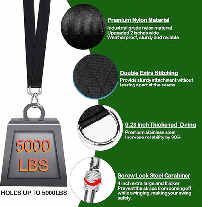 Extra Long Tree Swing Straps, 3FT/10FT/20FT/30FT Tree Swing Hanging Straps Kit Holds 5000 lbs with Tree Protector, Heavy Duty Carabiner and Swivel Perfect for Swings & Hammocks (10 FT)