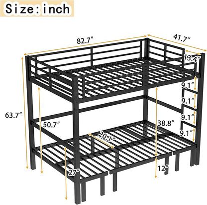 Bellemave Twin XL Futon bunk Bed, Lower bunk can be Pulled Out in Three Sections, Loft Bed with Sofa for Teens, Adults, Bedroom, Black(Excluding Cushions and mattresses)