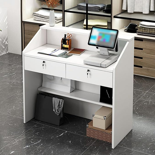 Commercial Reception Counter with Lockable Drawers, Small Reception Desk, Multifunctional Front Counter Desk for Warehouse Office Beauty Salon Restaurant