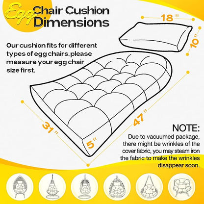 MAGIC ELEPHANT Egg Chair Cushion, Memory Foam Hanging Egg Chair Cushion Replacement, Indoor Outdoor Hammock Basket Swing Cushion with Headrest (Rust Orange Monstera)