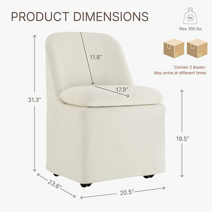 KISLOT Upholstered Dining Chairs Set of 4 with Casters, Modern Side Armless Deskchair with Washable Slipcover & Sturdy Metal Frame for Diningroom Bedroom Livingroom Reading Room, Beige Fabric