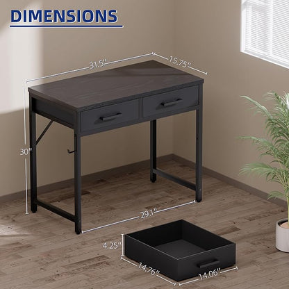Pamray 32 Inch Small Computer Desk with 2 Drawers for Bedroom Study Writing Home Office Table for Small Spaces Grey