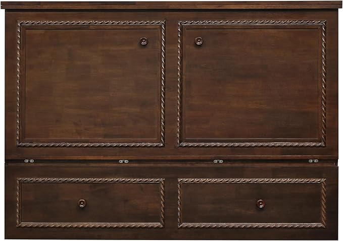 Mega Solutions Venetian Murphy Cabinet Bed with Deepest Storage Drawer On The Market and USB Charging Station 6 inch (Heritage Walnut, Queen)