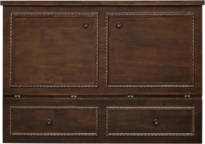 Mega Solutions Venetian Murphy Cabinet Bed with Deepest Storage Drawer On The Market and USB Charging Station 6 inch (Heritage Walnut, Queen)