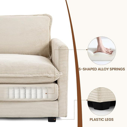 ROWHY Single Armchair with Ottoman, Modern Corduroy Cloud Couch with Convertible Chaise, Upholstered Sofa Set for Living Room, Beige