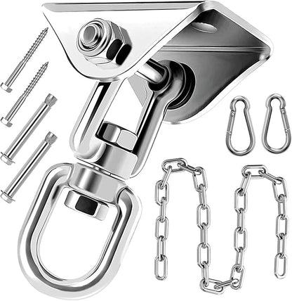 Hammock Hanging Kit with Swing Chain, Morzejar Stainless Steel 1000lb Heavy Duty Capacity Hammock Hooks, Morzejar 360° Swivel Hanging Kit for Trapeze, Yoga, Boxing Bag, Hammock Chair, Porch, Gym