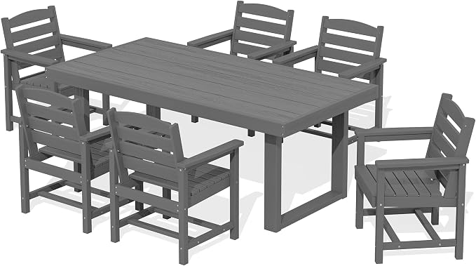 SERWALL HDPE Outdoor Dining Set for 6, 67'' Patio Table and Chairs Set | with Armchair Seat