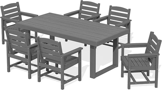 SERWALL HDPE Outdoor Dining Set for 6, 67'' Patio Table and Chairs Set | with Armchair Seat