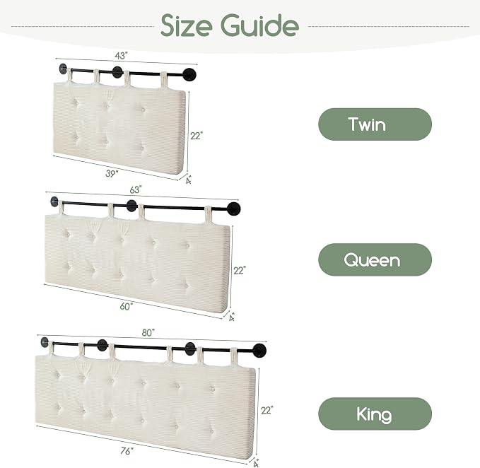HIGOGOGO Wall Mounted Headboards for Twin Size Bed, Hanging Head Board Wall with Button Tufting, Adjustable Height Headboard for Bedroom,Beige