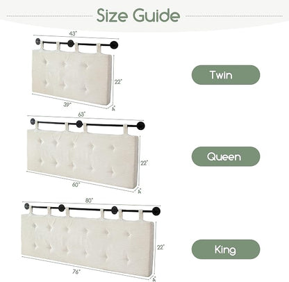 HIGOGOGO Wall Mounted Headboards for Twin Size Bed, Hanging Head Board Wall with Button Tufting, Adjustable Height Headboard for Bedroom,Beige