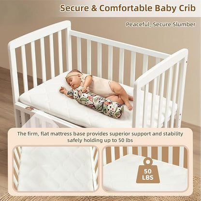 Flwrgirl Convertible Mini Baby Crib - Portable Bedside Bassinet with Mattress Included,3 Heights Baby Crib with Wheels for Small Room and Newborns 0-12 Months,White