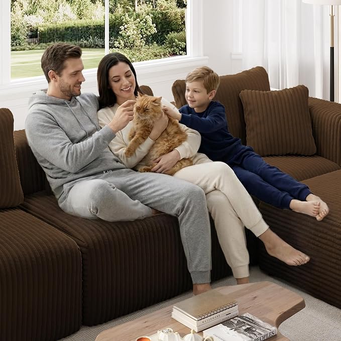 Novilla 141" Modular Sectional Sofa, Modern Cloud Sectional Couch with SmartS Coil® Support, U-Shape Upholstered Boneless Couch for Living Room Apartments Bedroom, No Assembly Required, Brown (6 Seat)