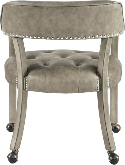 LEEMTORIG Large Dining Chairs with Casters and Arms, Rolling Dining Chairs with Wheels, Solid Wood Boss Caption's Chairs Office Desk Chairs, 26" D x25.2 W x 31.5" H, Soft Light Grey PU SY-1318-UA