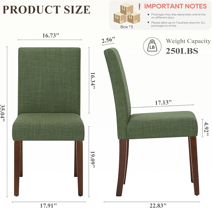 MALOL Upholstered Dining Chairs Set of 6, Modern Fabric Dining Room Chair, Wooden Dining Chair, Kitchen Side Chairs, Farmhouse Dinner Chair with High Back for Kitchen, Green