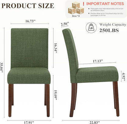 MALOL Upholstered Dining Chairs Set of 6, Modern Fabric Dining Room Chair, Wooden Dining Chair, Kitchen Side Chairs, Farmhouse Dinner Chair with High Back for Kitchen, Green