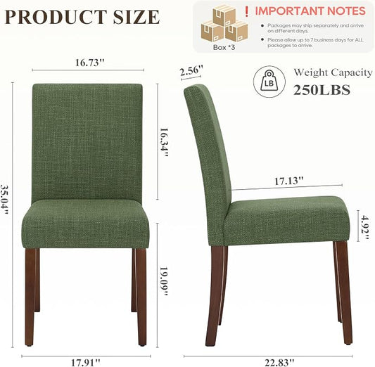MALOL Upholstered Dining Chairs Set of 6, Modern Fabric Dining Room Chair, Wooden Dining Chair, Kitchen Side Chairs, Farmhouse Dinner Chair with High Back for Kitchen, Green