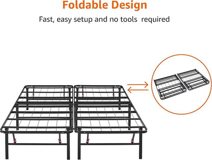 Basics Bed Frame with Storage, Foldable Metal Platform, Sturdy Steel, No Box Spring Needed, 14 inches High, Tool-Free Easy Assembly, Noise-Free, King Size, Black