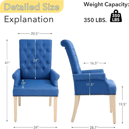 adochr Upholstered Fabric Accent Dining Chair, Elegant Tufted Club Dining Room Kitchen Room Arm Dining Chair,Blue