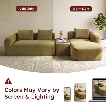 Relefree 136'' Modular Sectional Sofa, No Assembly Curved Sofa with Movable Coffee Table, High-Resilience Foam, Boneless Couch for Living Room, Oversized, Chenille, Thick Backrest, Green