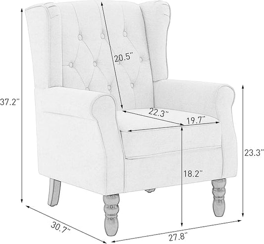 High Back Accent Chairs Set of 2, Fabric Upholstered Armchair Wingback Chair for Living Room, Comfy Single Sofa Bedroom Reading Seat with Solid Wood Legs, Beige