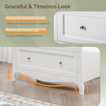 VINGLI White Dresser 5 Drawer Chest of Drawers for Bedroom, 44.5" Tall Wood Dresser with Drawers, 29.92" W*15.75" D*44.49" H