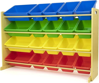 Humble Crew Toy Storage Organizer with 20 Removable Storage Bins for Kids Playroom, 4-Tier Toddler Toy Organization, Natural/Primary