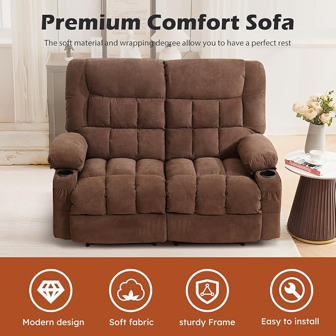 MAHOMICO Recliner Loveseat with Cup Holders for Living Room Love Seat Manual Oversized Recliner with Ergonomic, Side Pocket for Adult